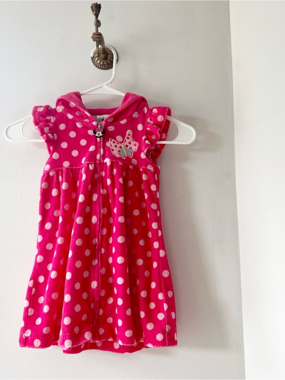 Disney Minnie Mouse Pink Polkadot Terry Zip Swim Coverup Dress | Size 4